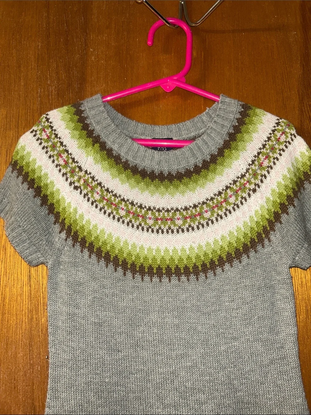 GAP Gray Knit Dress with Green Fair Isle Yoke